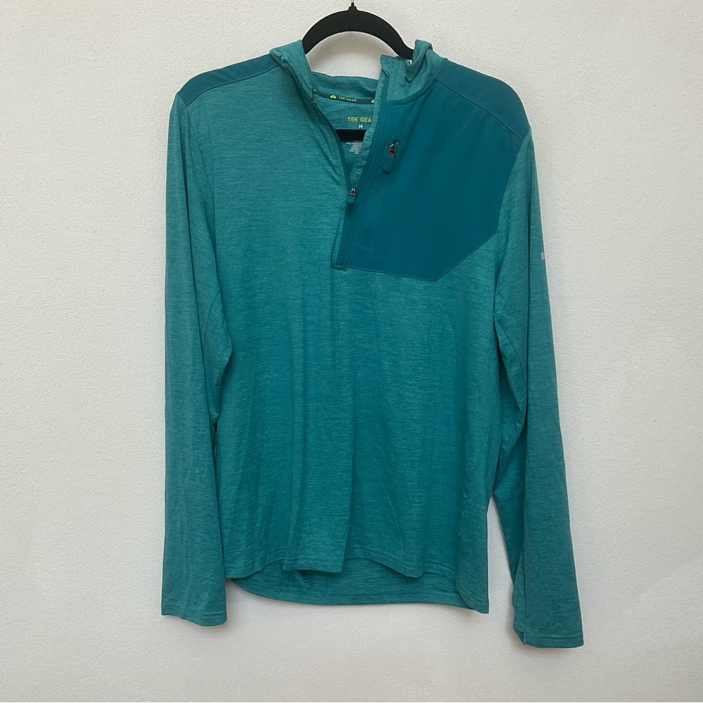 Tek Gear Teal Quarter Zip Jacket Thumbholes Chest Pocket Size Medium